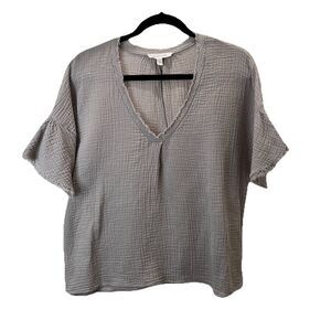 Grade & Gather Muslim Cotton Gray Taupe Short Sleeve Boho Boxy Top Womens Size M
